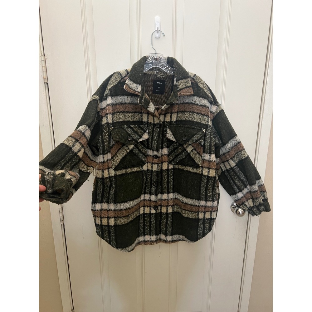 Cotton On Women Green Plaid Oversized 100% Recycled Shacket Button Down Sz Sm